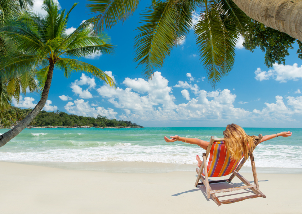 Girl on a Tropical Beach in Chair
